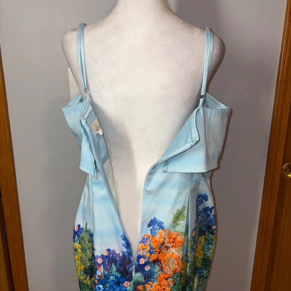 Anthropologie sleeveless fold over knee‎ length Dress floral Midi Blue Size L - Picture 9 of 14